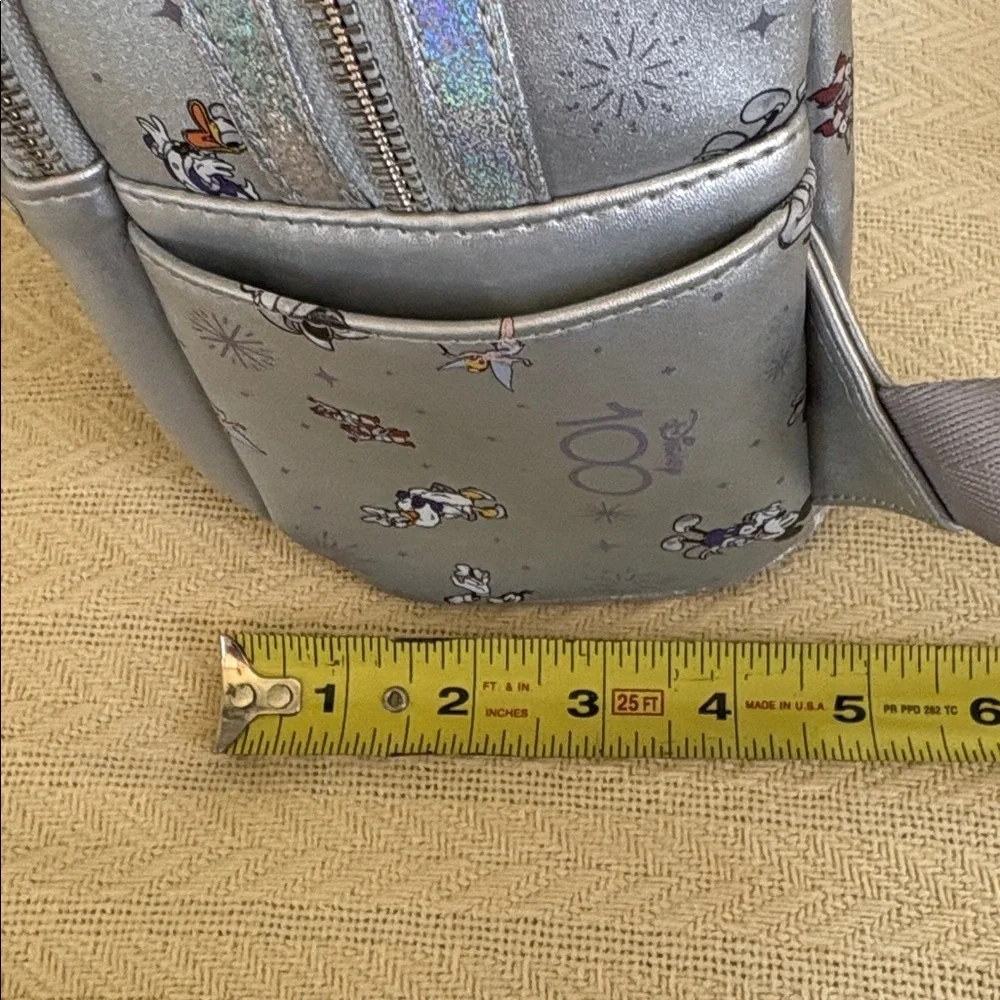 Disney Loungefly 100th Mickey Anniversary Silver Backpack with Character Design